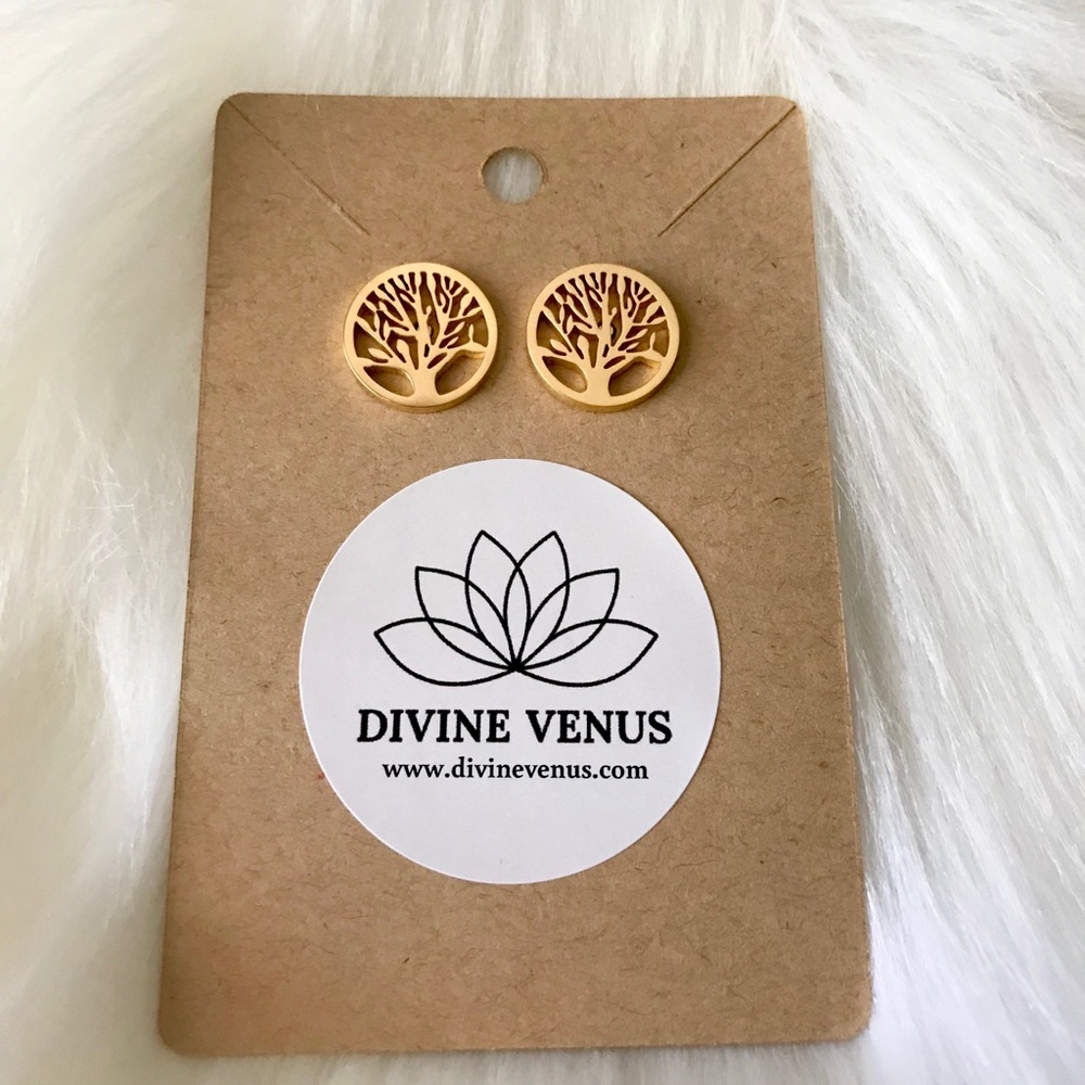 Tree of Life Earrings Gold Plated Stainless Steel - Picture 5 of 5